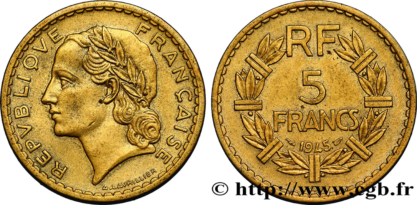 5 francs Lavrillier, bronze-aluminium 1945 Castelsarrasin F.337/6 BB45 