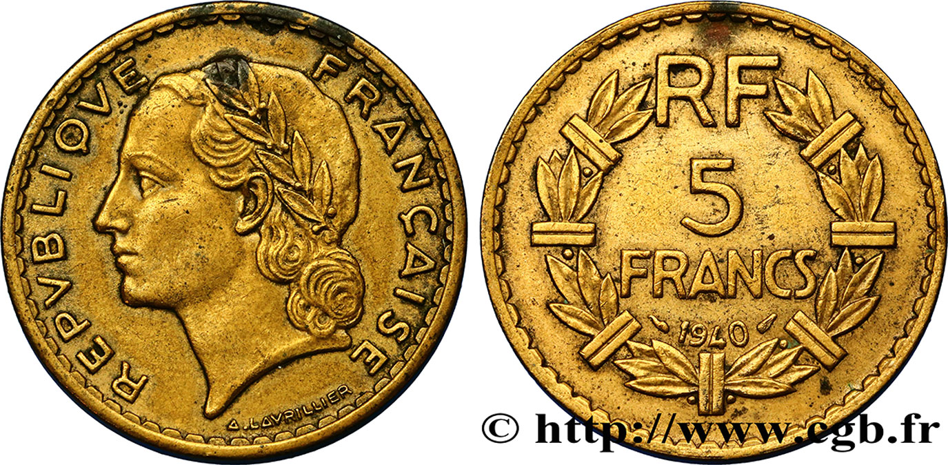5 francs Lavrillier, bronze-aluminium 1940  F.337/4 TTB45 