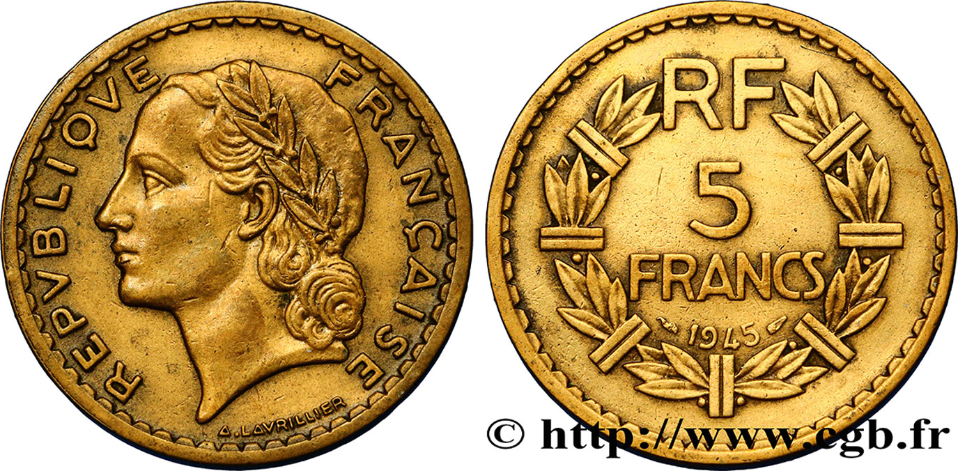 5 francs Lavrillier, bronze-aluminium 1945  F.337/5 SS45 