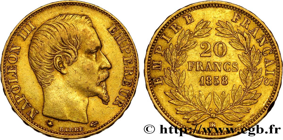 20 francs or Napoléon III, tête nue 1858 Strasbourg F.531/14 TTB40 