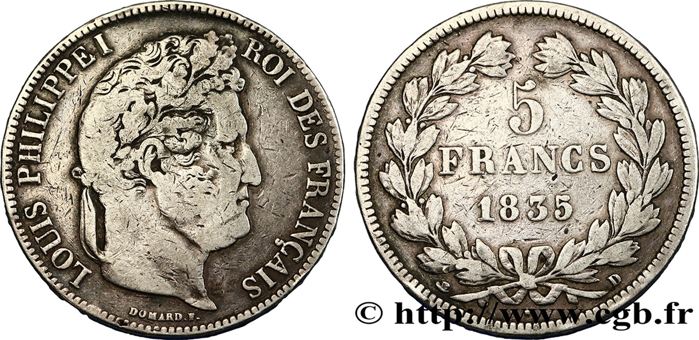 5 francs IIe type Domard 1835 Lyon F.324/45 TB30 