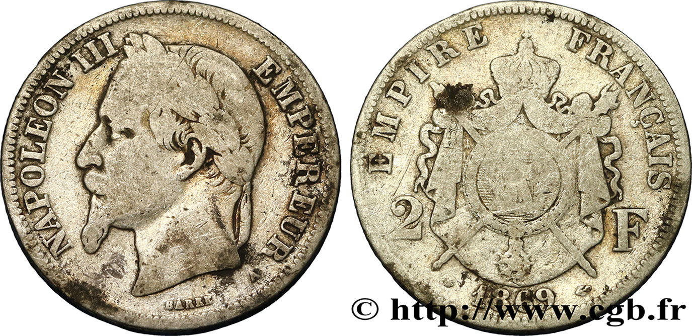 2 francs Napoléon III, tête laurée 1869 Paris F.263/10 RC8 