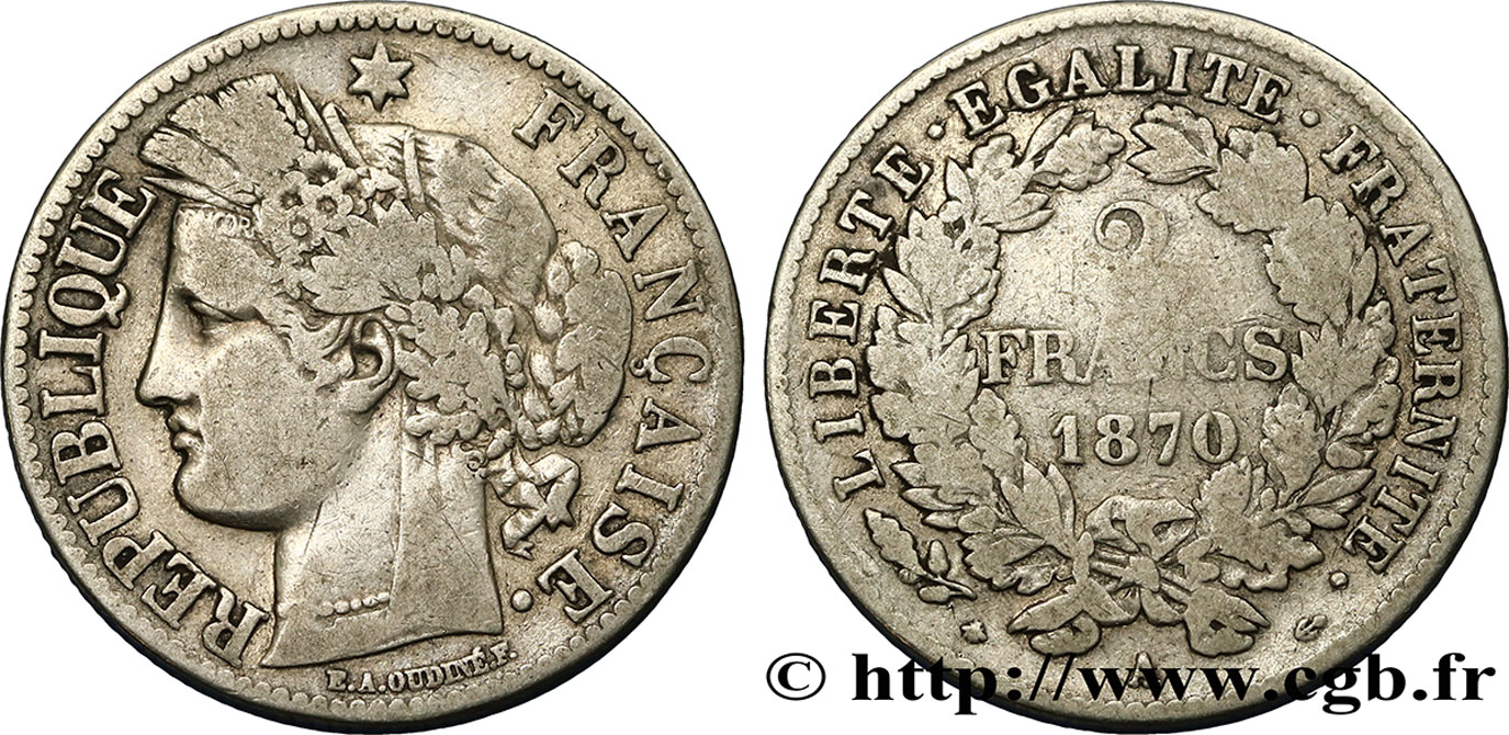2 francs Cérès, avec légende 1870 Paris F.265/4 RC10 