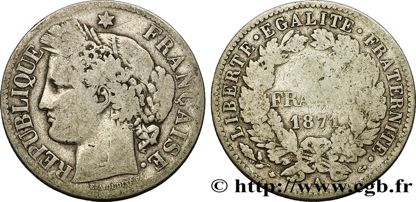2 francs Cérès, avec légende 1871 Paris F.265/3 RC10 