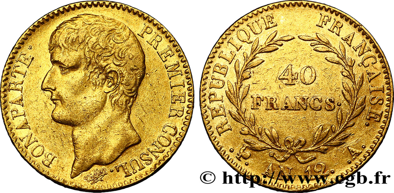 40 francs or Bonaparte Premier Consul 1804 Paris F.536/6 MBC42 