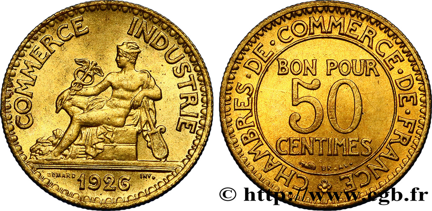 50 centimes Chambres de Commerce 1926 Paris F.191/8 AU58 