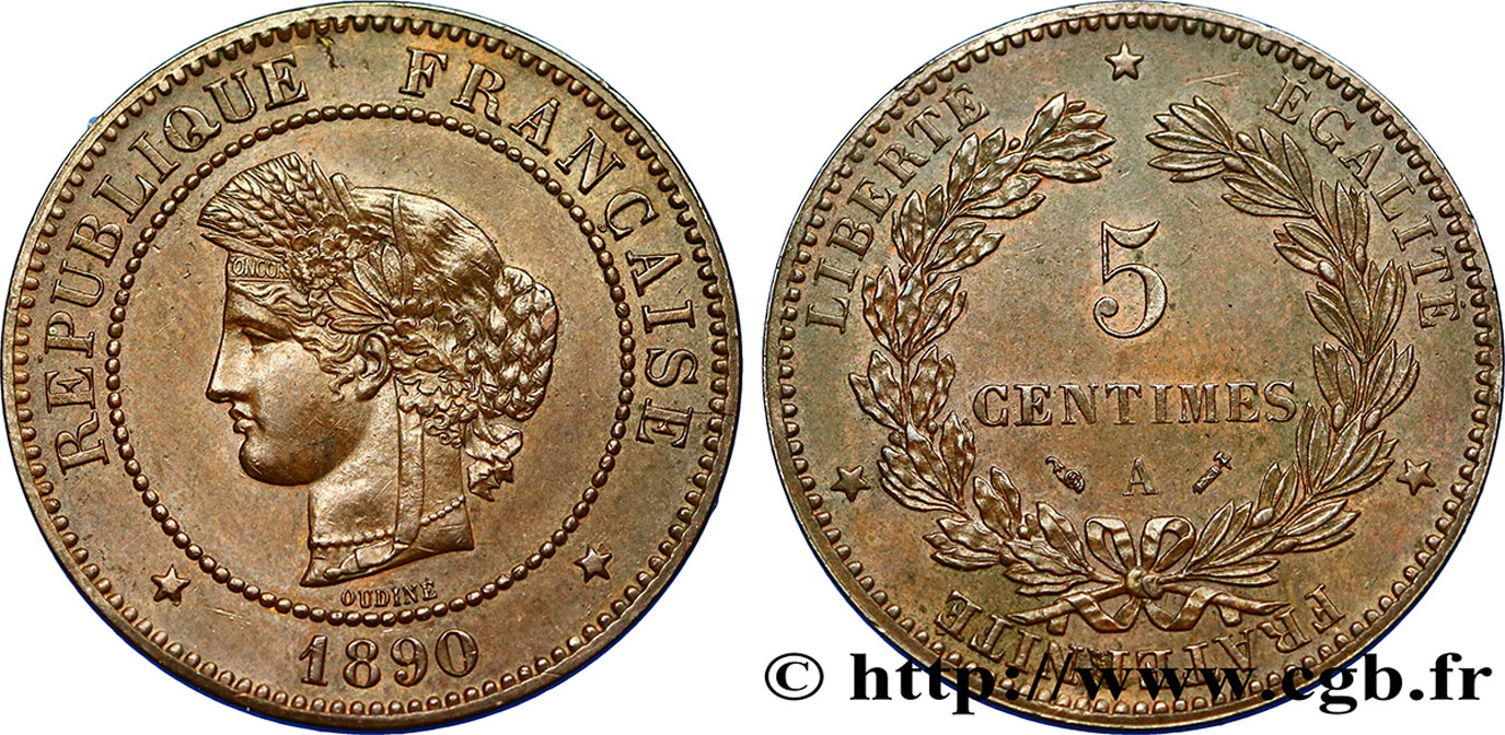 5 centimes Cérès 1890 Paris F.118/32 AU55 