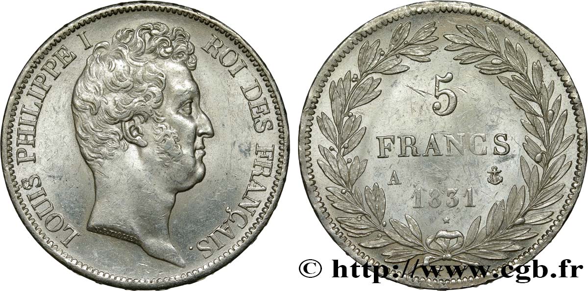 5 francs type Tiolier avec le I, tranche en creux 1831 Paris F.315/14 MBC52 