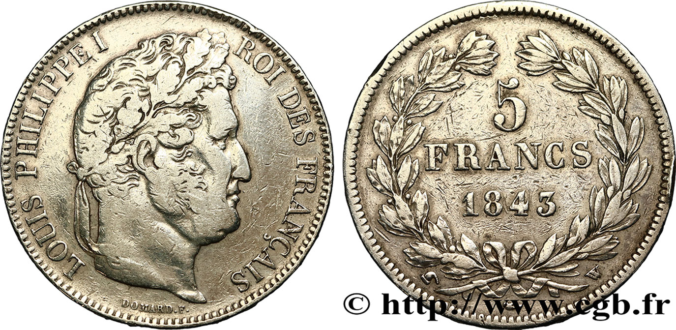 5 francs IIe type Domard 1843 Lille F.324/104 TB20 