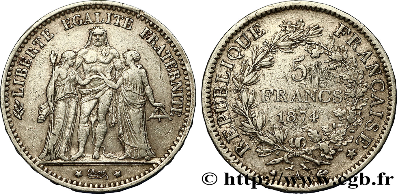 5 francs Hercule 1874 Paris F.334/12 TB 