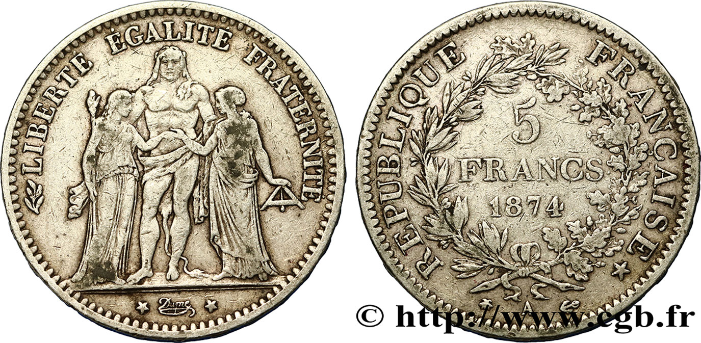 5 francs Hercule 1874 Paris F.334/12 TB 