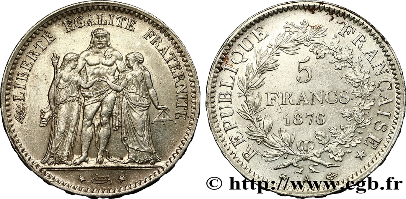 5 francs Hercule 1876 Paris F.334/17 TTB45 
