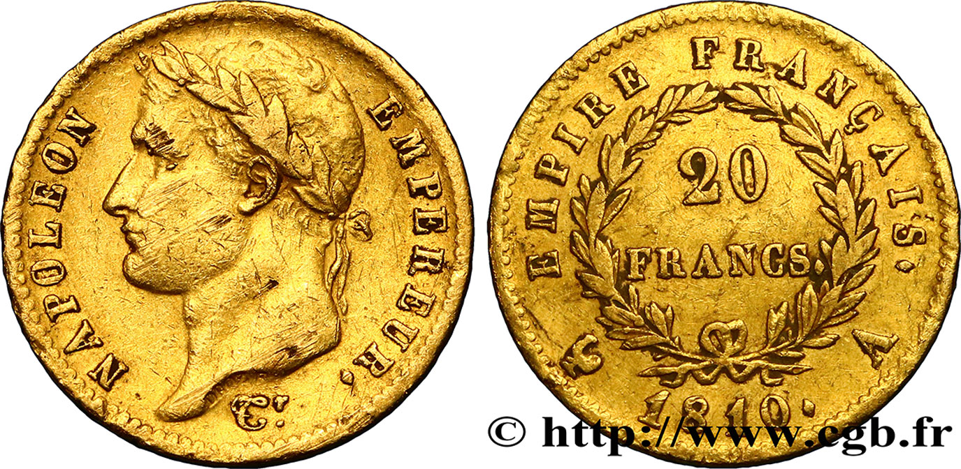 20 francs or Napoléon tête laurée, Empire français 1810 Paris F.516/9 TTB45 