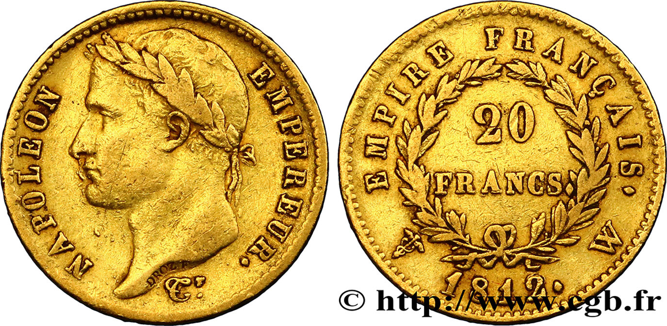 20 francs or Napoléon, tête laurée, Empire français 1812 Lille F.516/29 TB35 