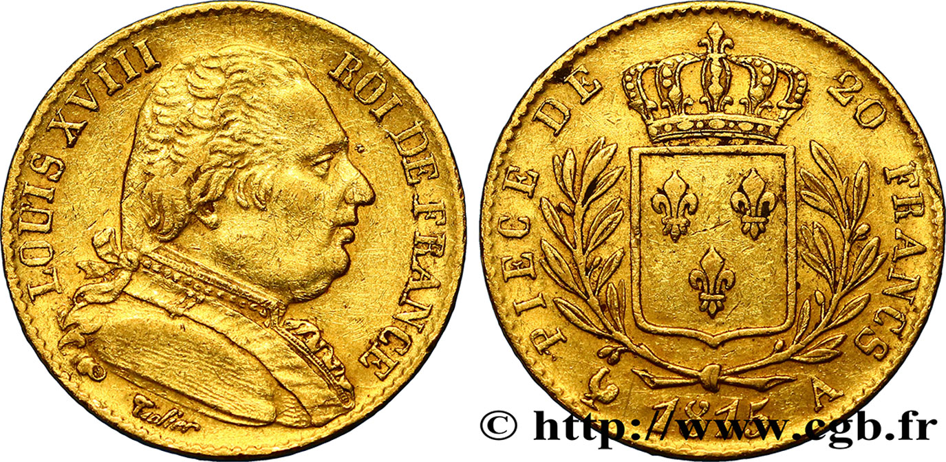 20 francs or Louis XVIII, buste habillé 1815 Paris F.517/10 BB45 