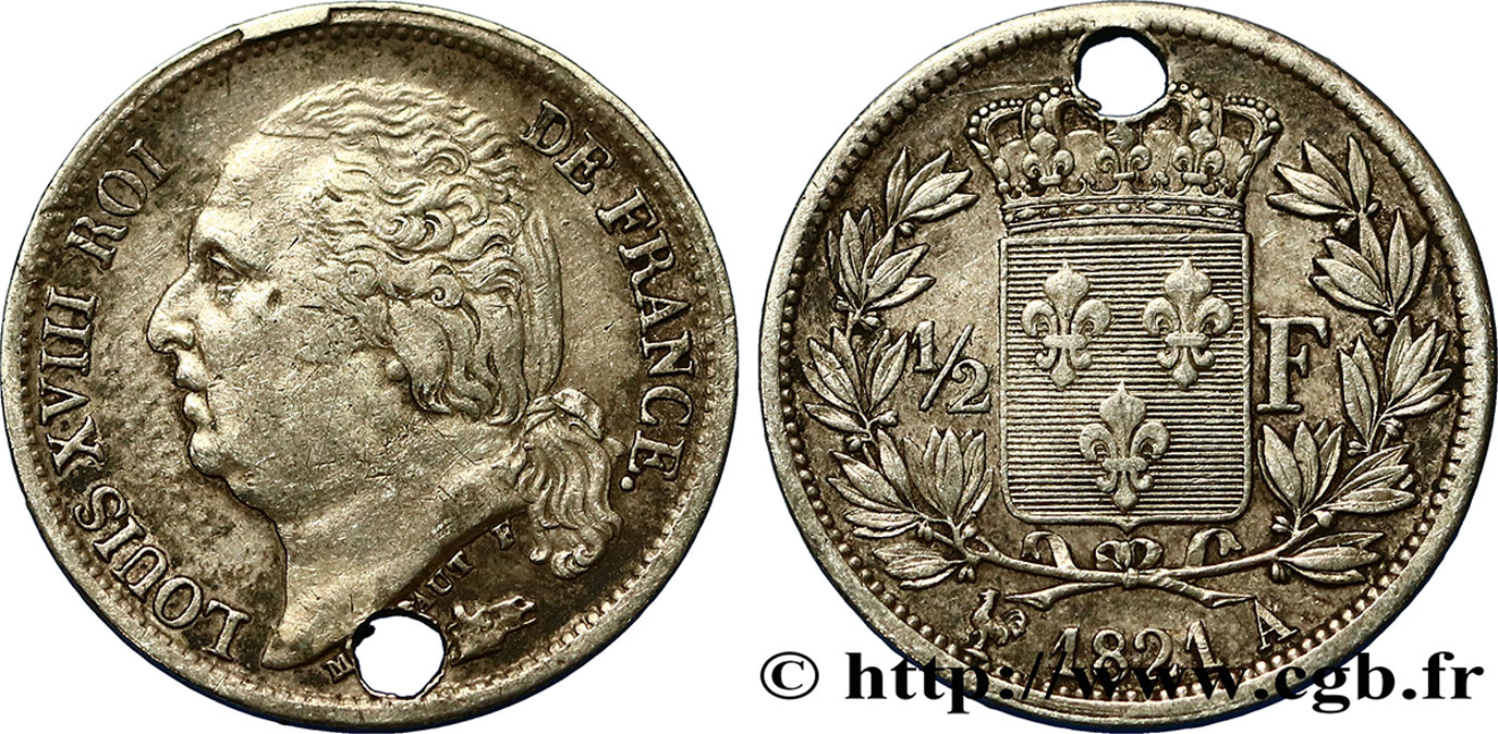 1/2 franc Louis XVIII 1821 Paris F.179/28 MB35 