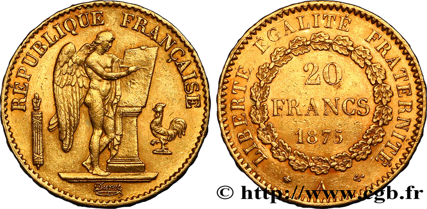 20 francs or Génie, Troisième République 1875 Paris F.533/3 BB54 