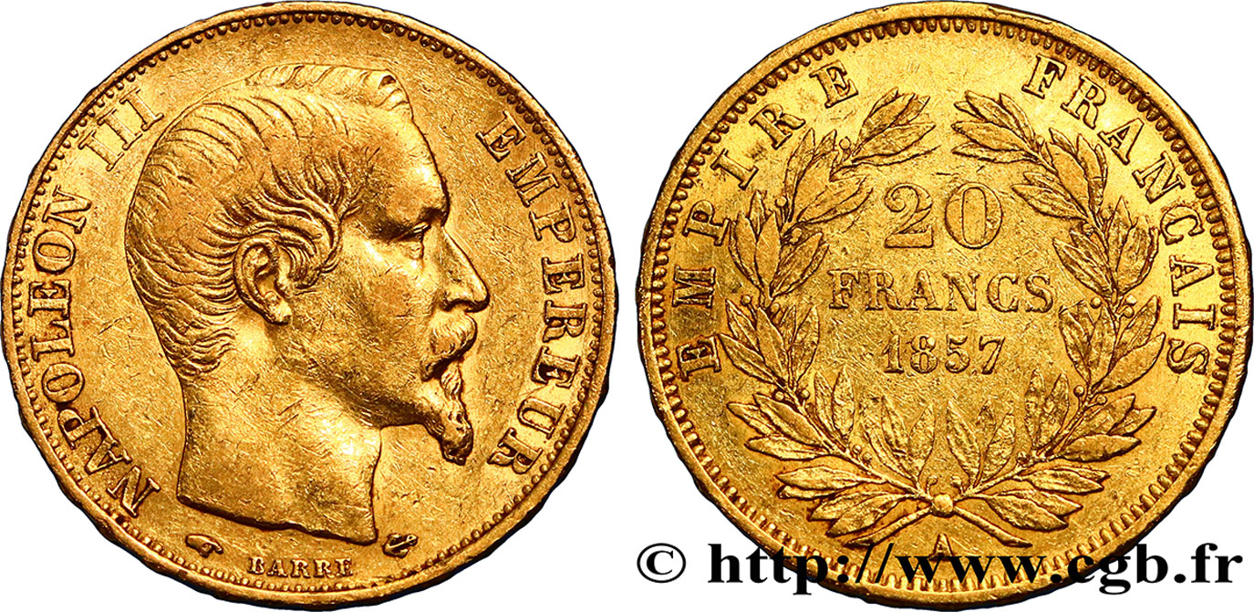 20 francs or Napoléon III, tête nue 1857 Paris F.531/12 MBC40 