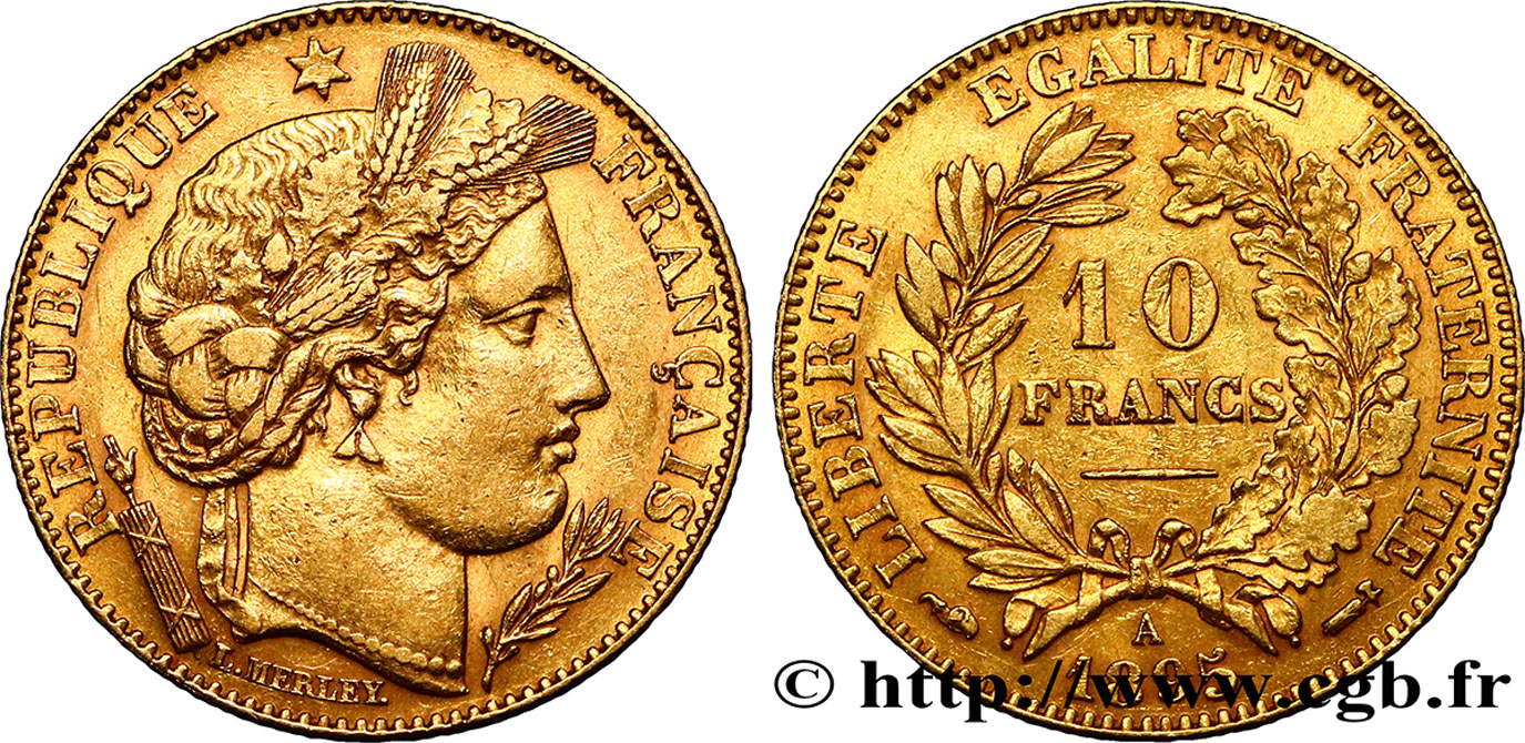 10 francs or Cérès, Troisième République 1895 Paris F.508/3 MBC50 