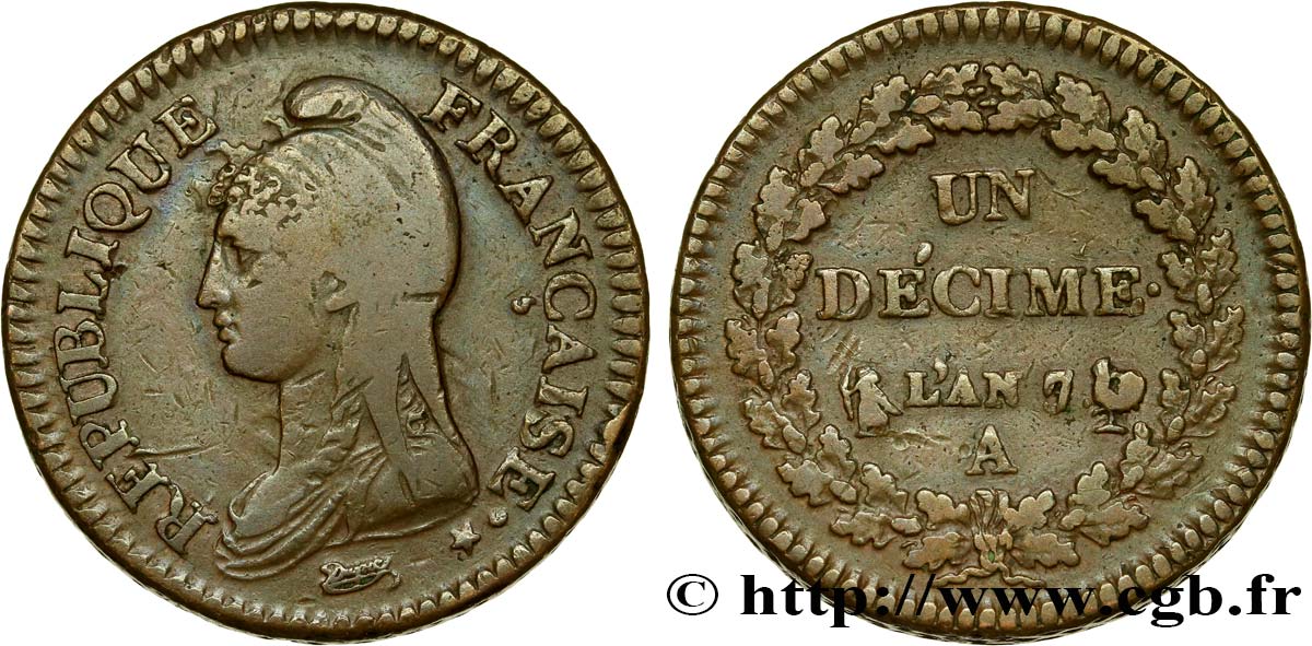 Un décime Dupré, grand module 1799 Paris F.129/24 TB30 