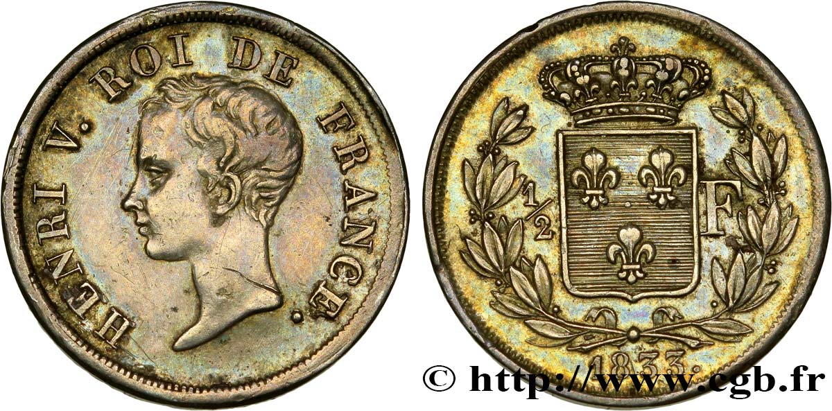 1/2 franc, buste juvénile 1833  VG.2713  TTB50 