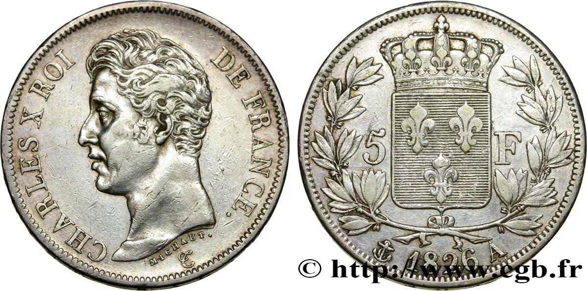 5 francs Charles X, 1er type 1826 Paris F.310/15 XF42 