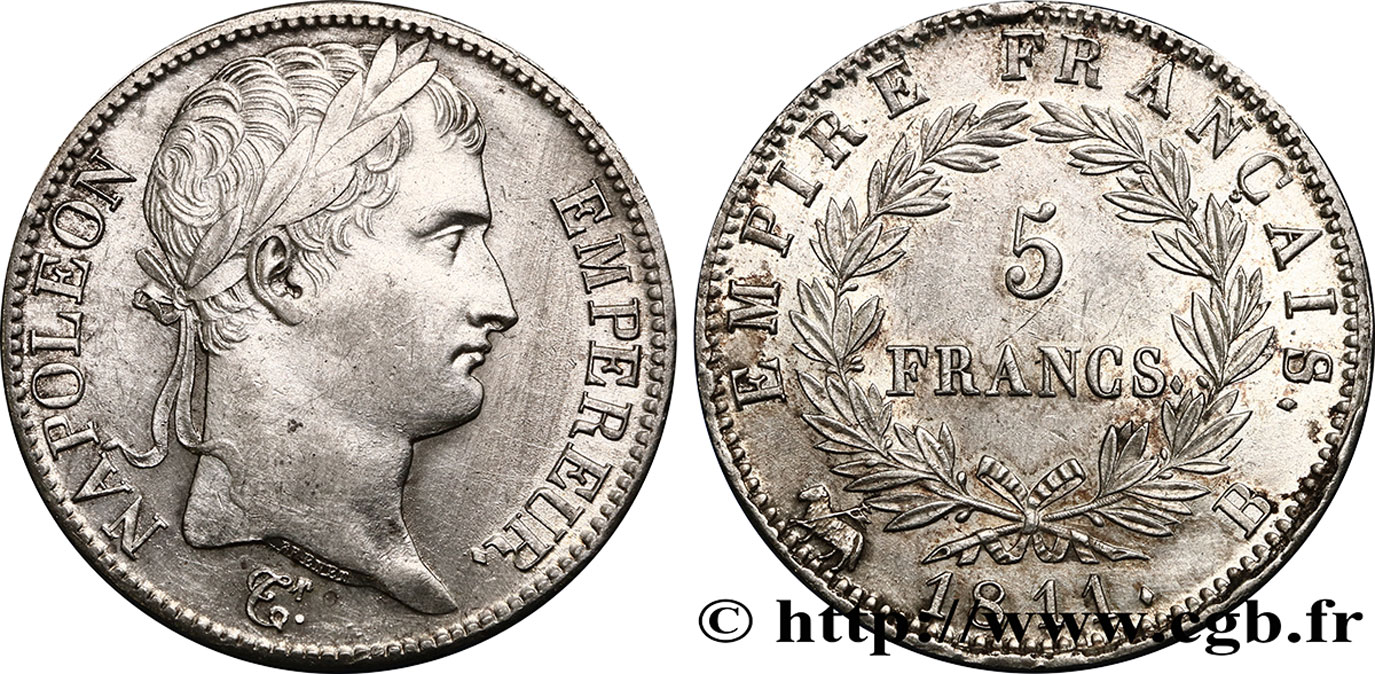 5 francs Napoléon Empereur, Empire français 1811 Rouen F.307/28 VZ 