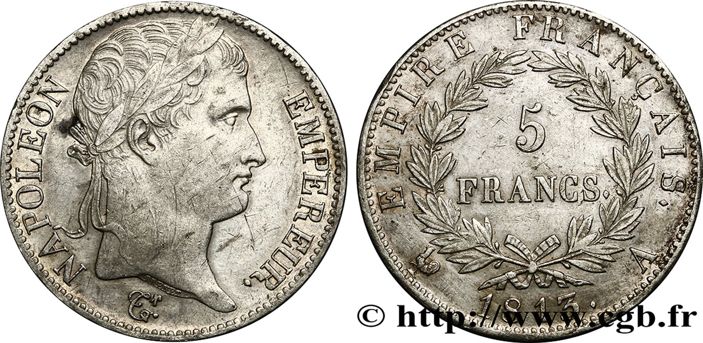 5 francs Napoléon Empereur, Empire français 1813 Paris F.307/58 MBC50 