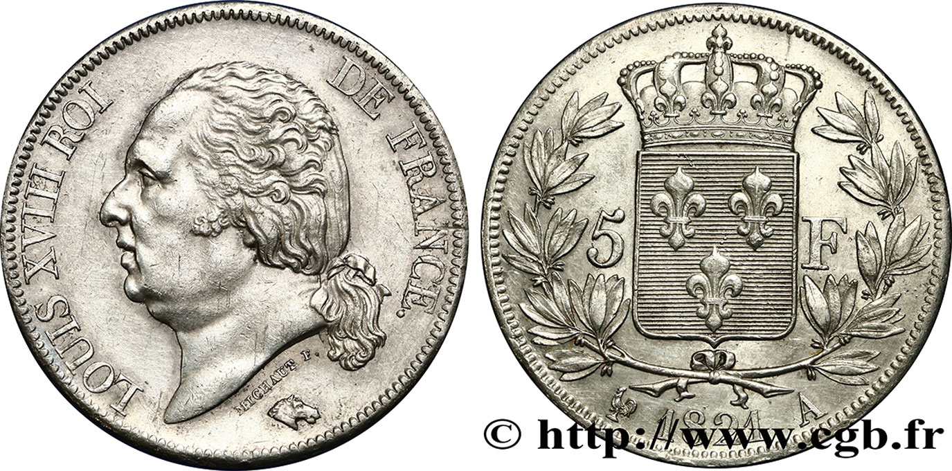 5 francs Louis XVIII, tête nue 1821 Paris F.309/60 TTB54 