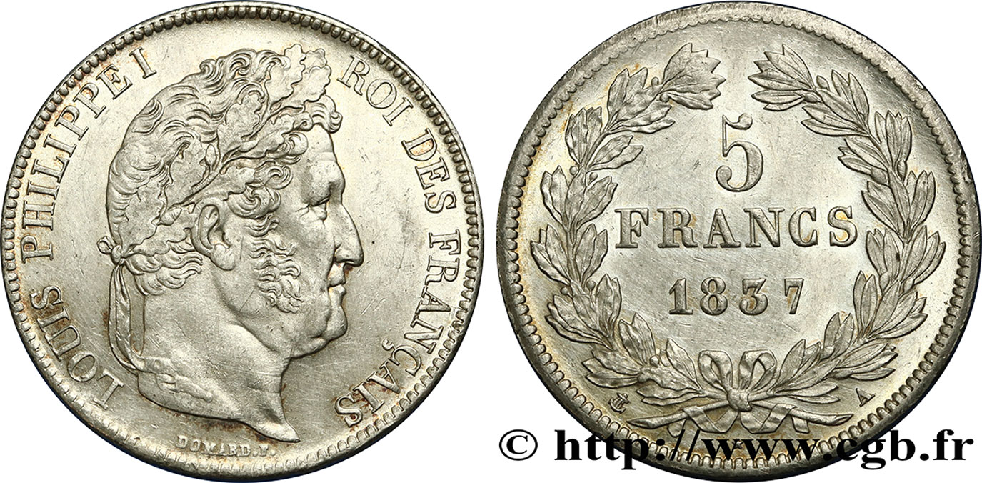 5 francs IIe type Domard 1837 Paris F.324/61 fVZ 