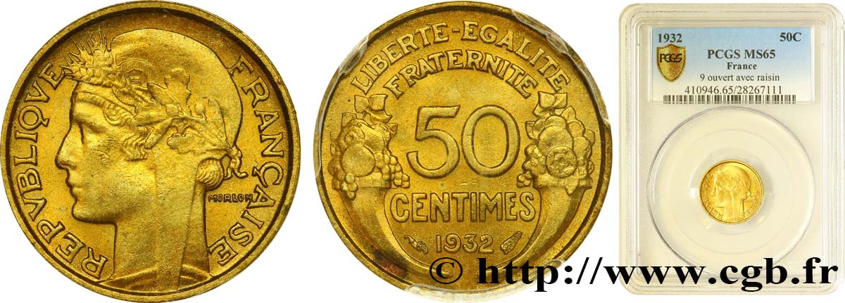 50 centimes Morlon 1932  F.192/7 ST65 PCGS