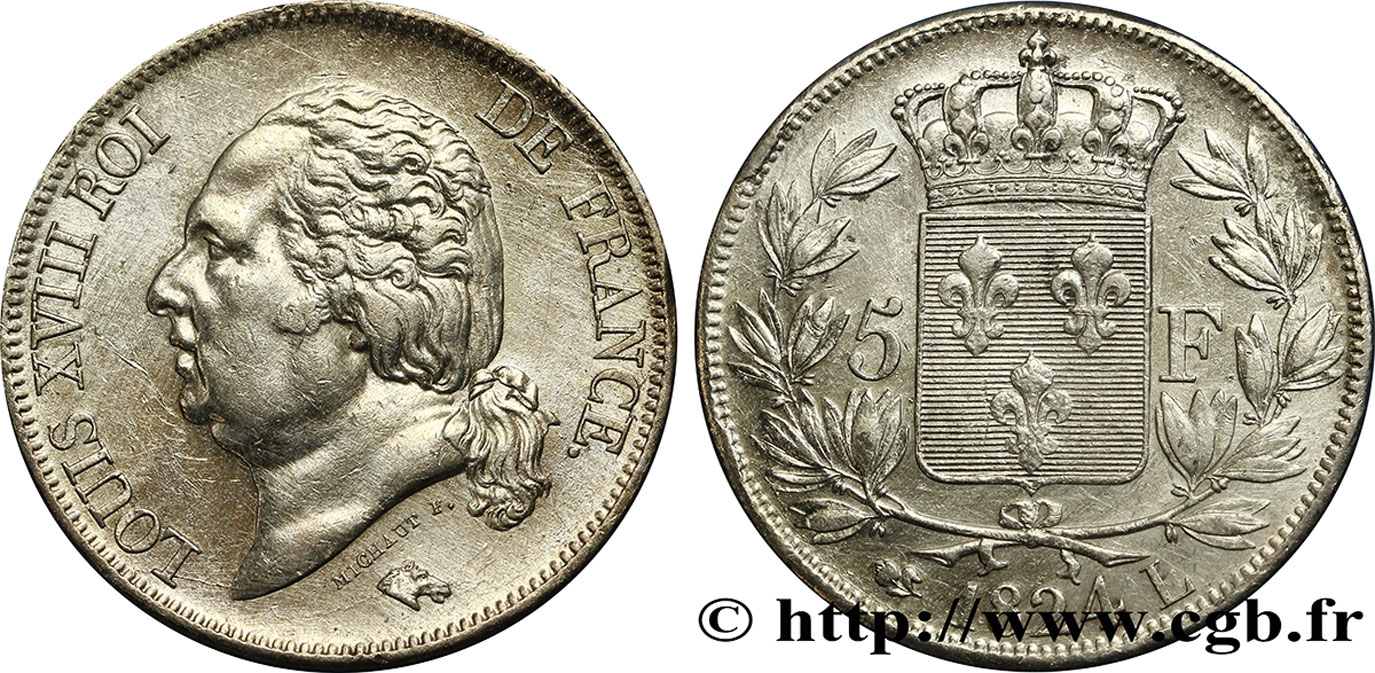 5 francs Louis XVIII, tête nue 1824 Bayonne F.309/94 BB48 