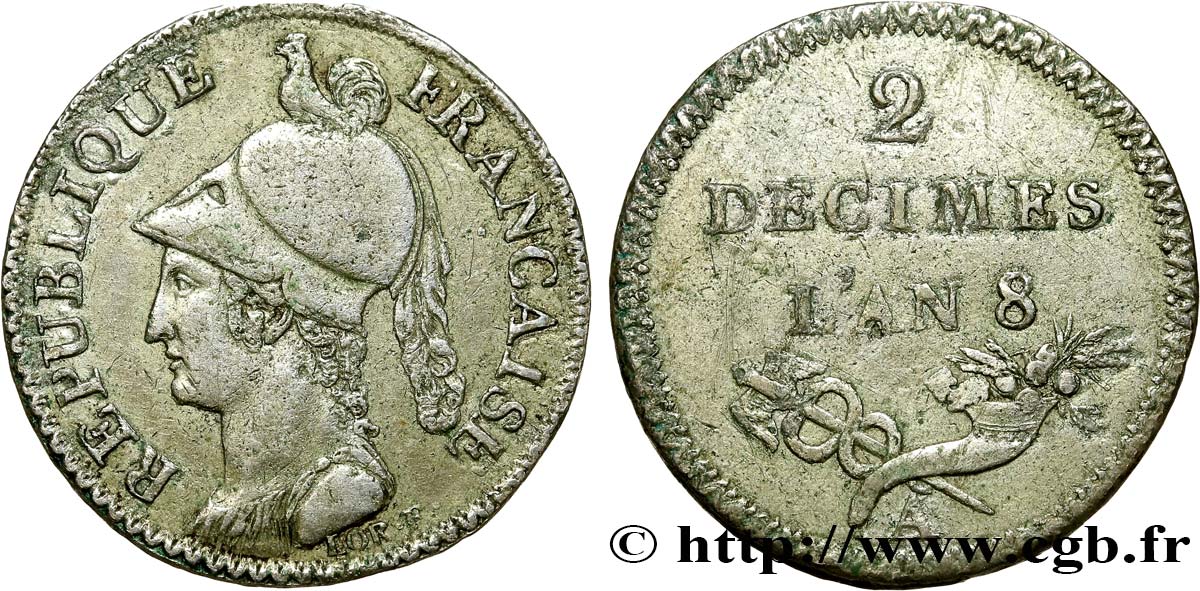 Essai de 2 décimes de Lorthior en argent 1800 Paris VG.831  BC30 