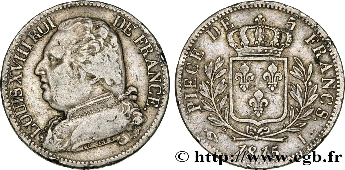 5 francs Louis XVIII, buste habillé, 1815/4 1815 Limoges F.308/21 TB35 