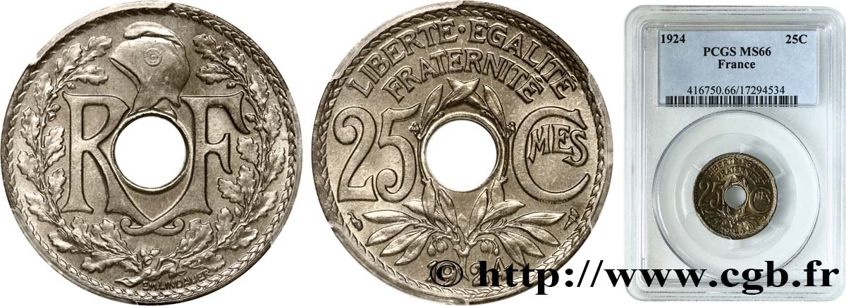 25 centimes Lindauer 1924  F.171/8 ST66 PCGS