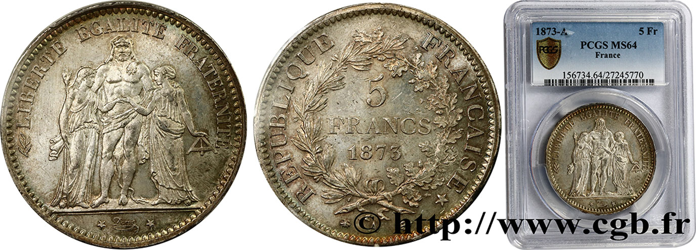 5 francs Hercule 1873 Paris F.334/10 SPL64 PCGS