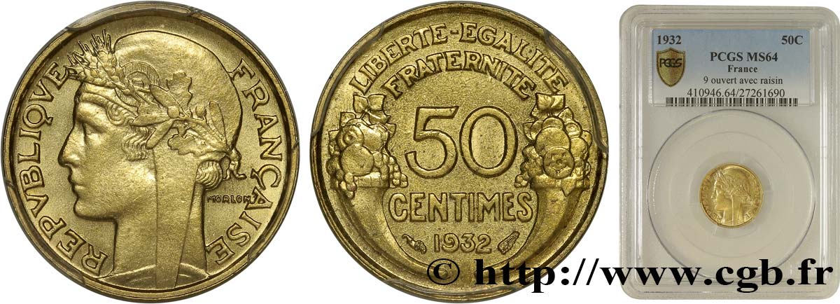 50 centimes Morlon 1932  F.192/7 fST64 PCGS