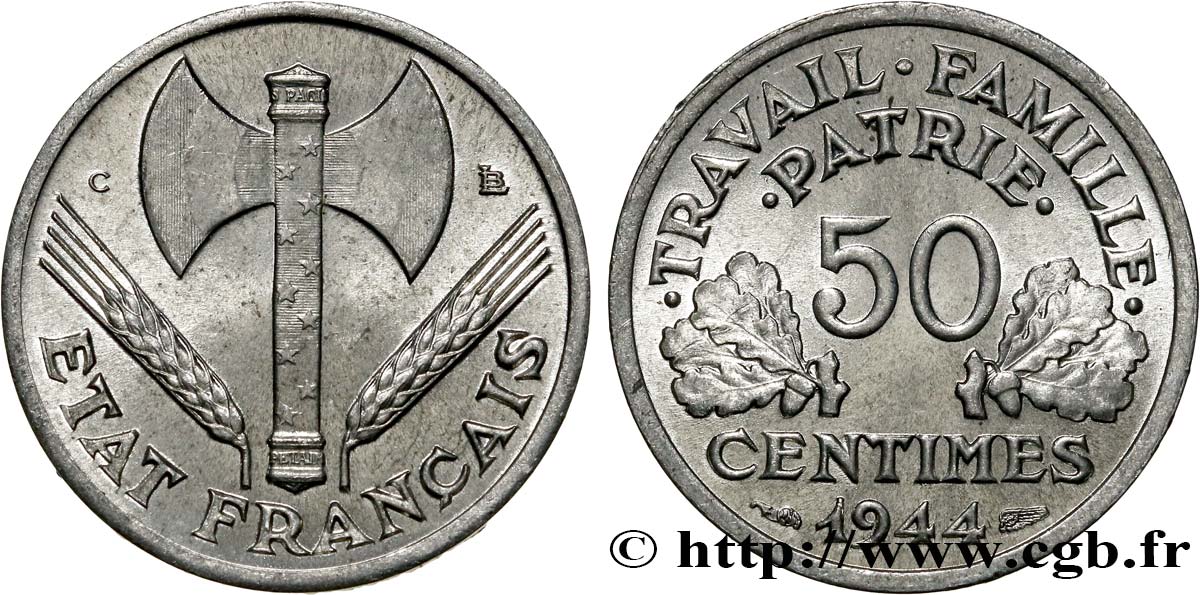 50 centimes Francisque, légère 1944 Castelsarrasin F.196/6 MS65 