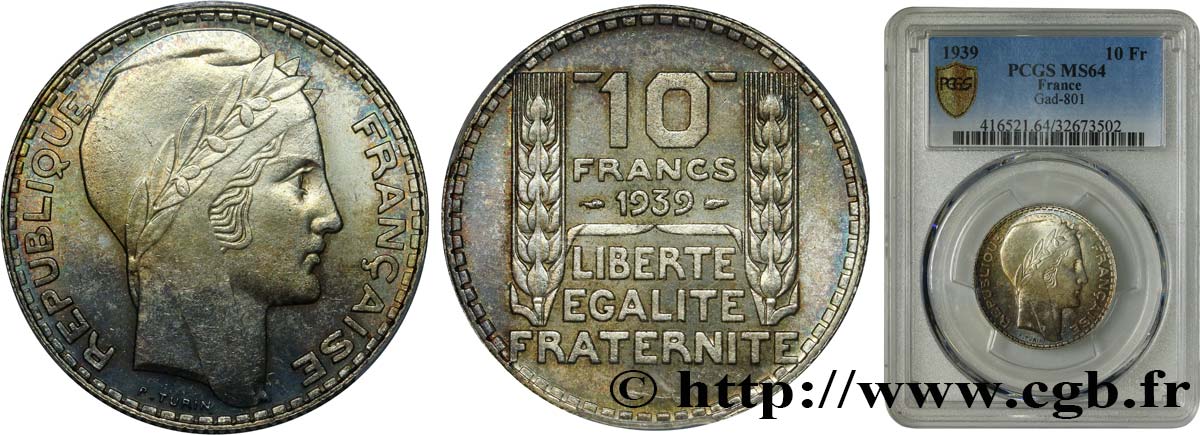 10 francs Turin 1939  F.360/10 SPL64 PCGS