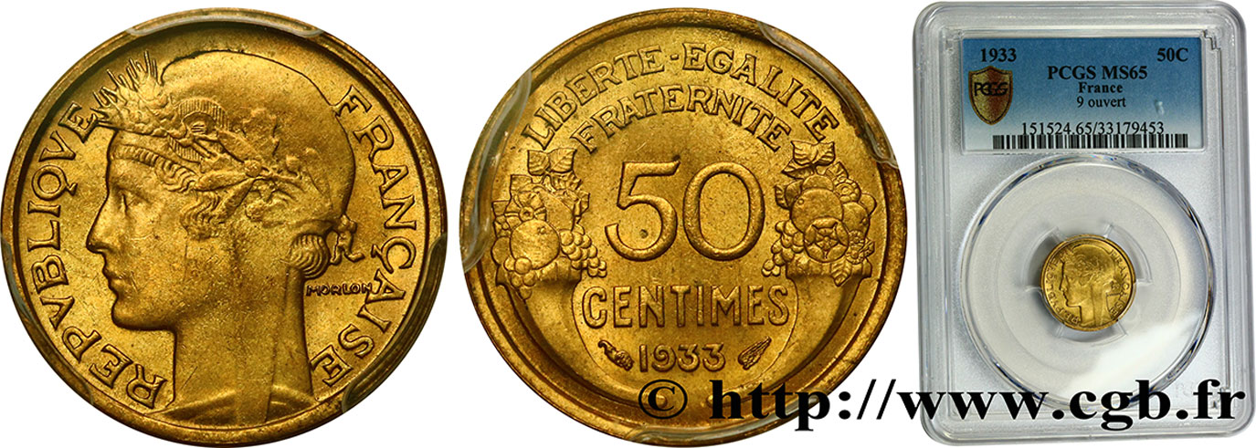 50 centimes Morlon 1933  F.192/10 FDC65 PCGS