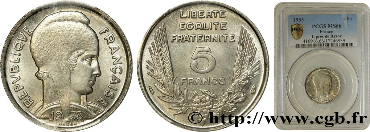 5 francs Bazor 1933  F.335/3 FDC66 PCGS