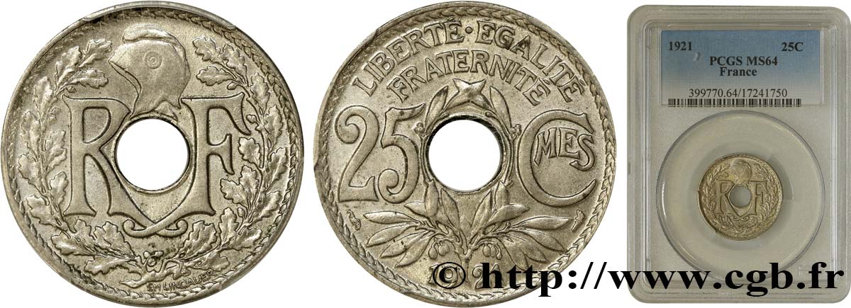 25 centimes Lindauer 1921  F.171/5 SPL64 PCGS