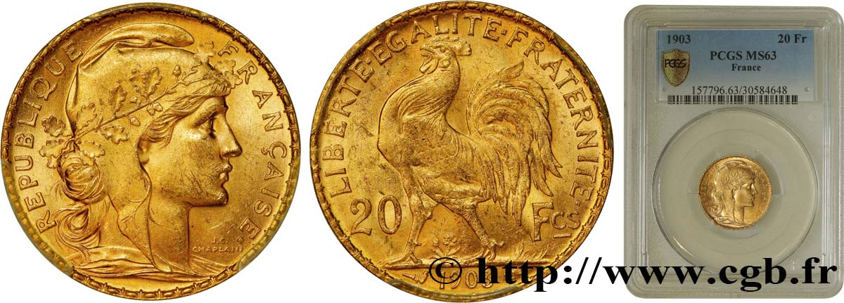 20 francs or Coq, Dieu protège la France 1903 Paris F.534/8 SPL63 PCGS