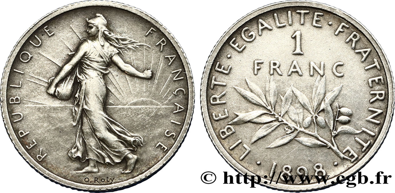 1 franc Semeuse, flan mat, vieil argent 1898 Paris F.217/2 SUP58 