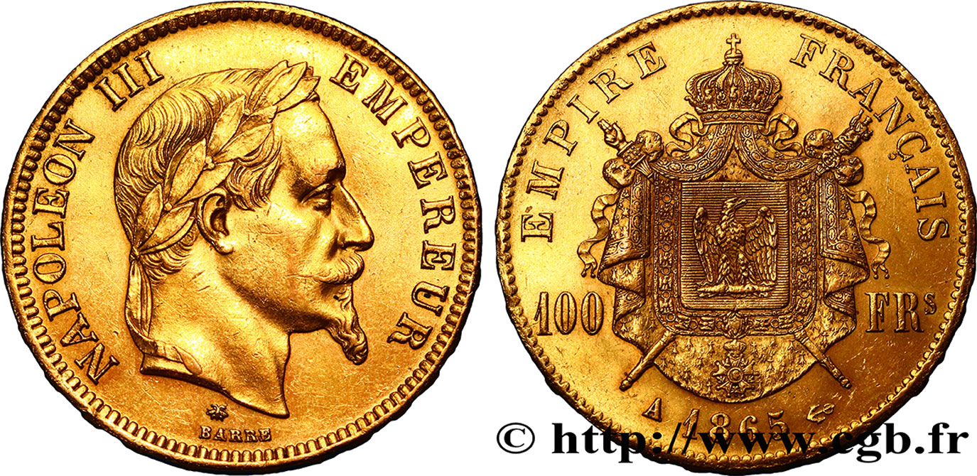 100 francs or Napoléon III, tête laurée 1865 Paris F.551/5 SS52 