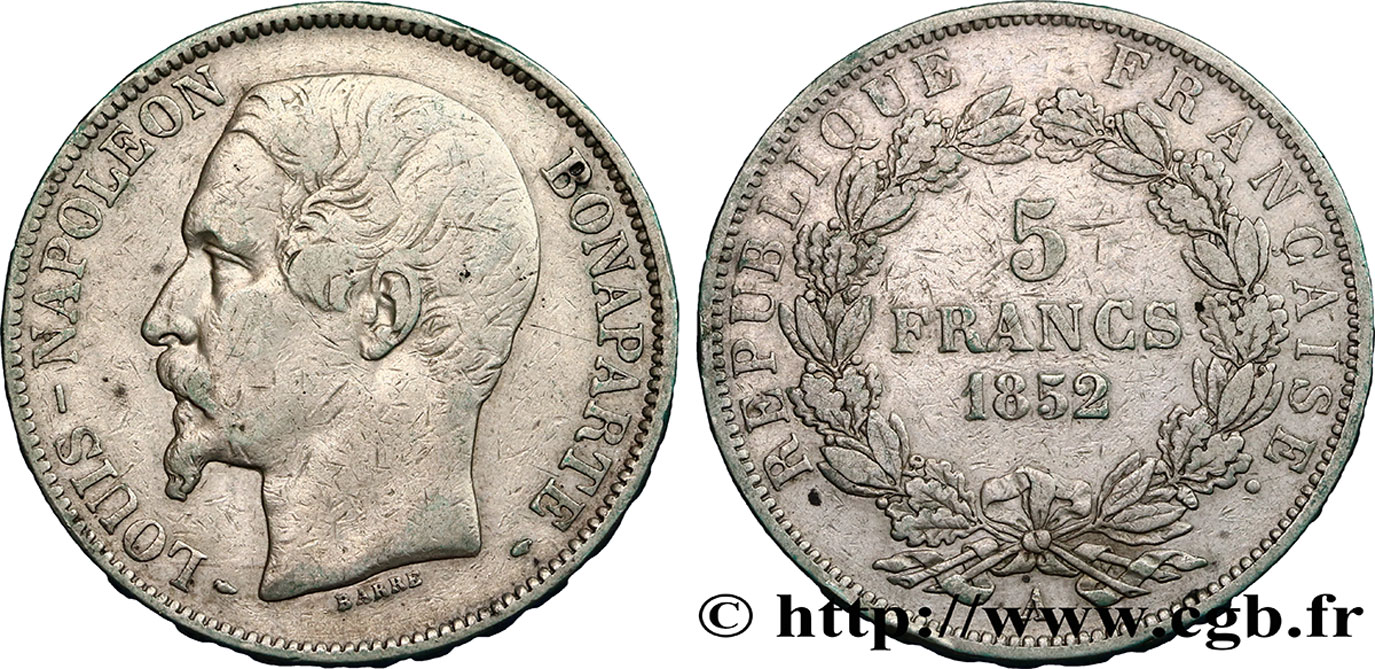 5 francs Louis-Napoléon, 1er type 1852 Paris F.329/1 TB18 