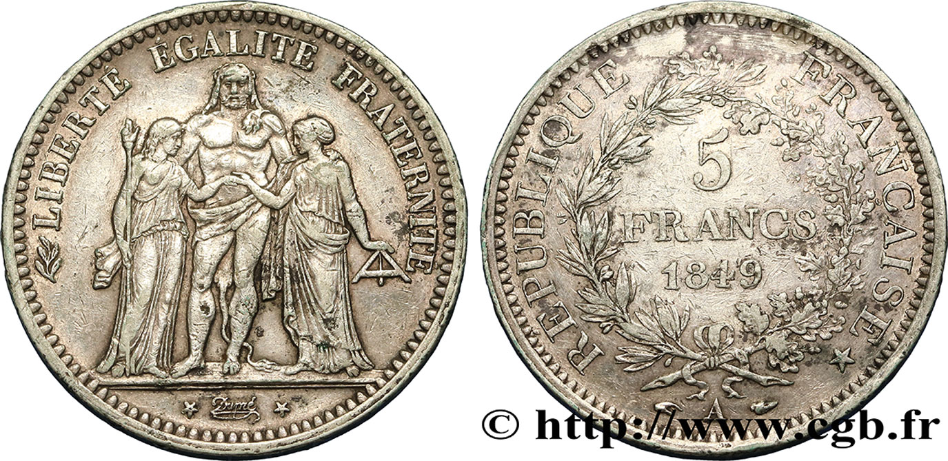 5 francs Hercule, IIe République 1849 Paris F.326/5 VF30 