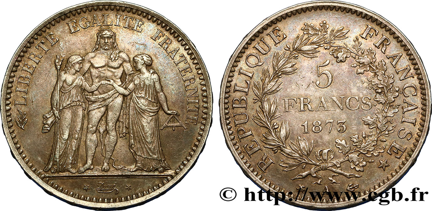 5 francs Hercule 1873 Paris F.334/10 TTB48 