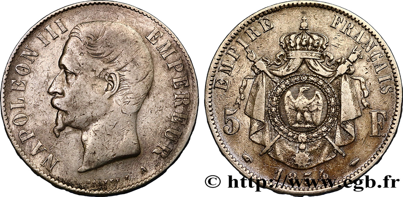 5 francs Napoléon III, tête nue 1854 Paris F.330/1 VF30 