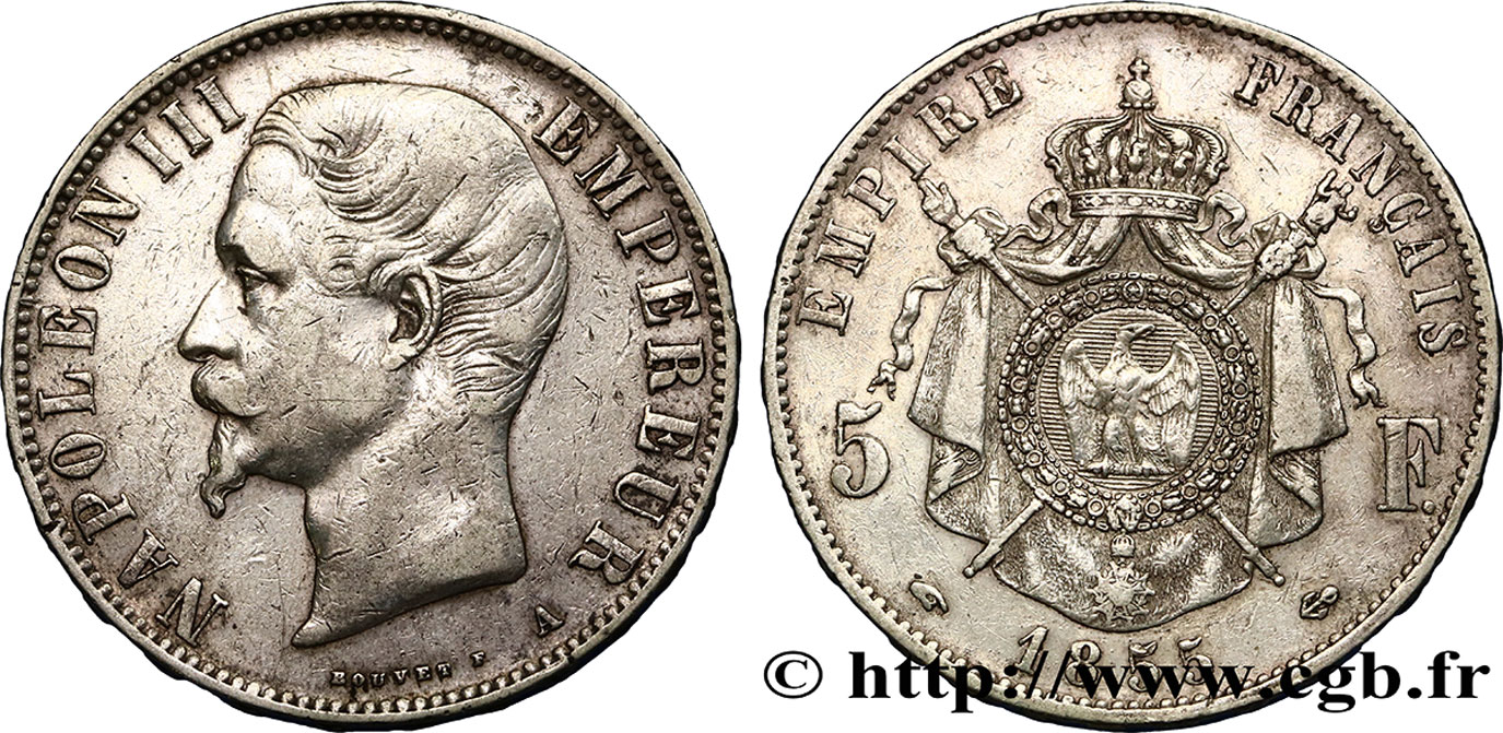 5 francs Napoléon III, tête nue 1855 Paris F.330/3 MBC40 